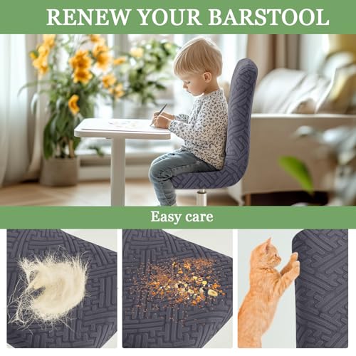 Image of FUANGUI Bar Stool Covers with Backs, 2 Pack Stretch Bar Stool Chair Covers, Knitted Jacquard Bar Stool Covers,Washable Bar Chair Covers Swivel Barstool Slipcovers (Knitted Dark Drey 01)