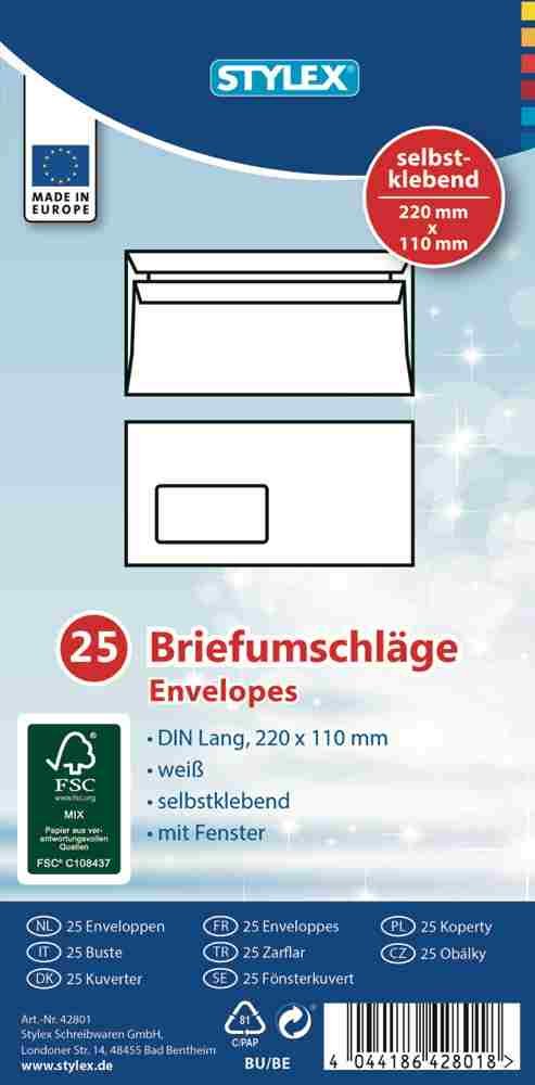 Stylex 42801 Envelope Window Self-Adhesive, DIN 680, Pack of 25, White