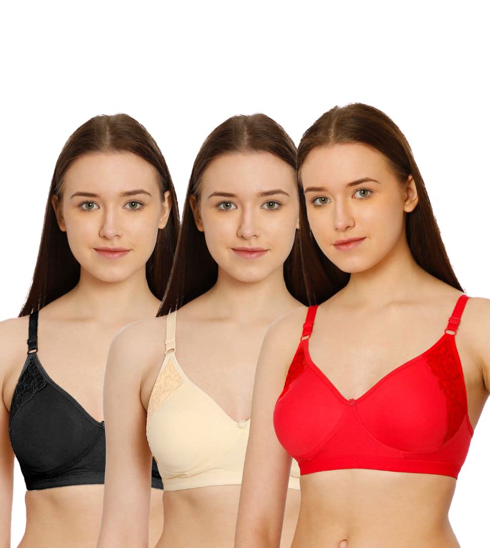 Clothonics Front Open Non Padded Non Wired Cotton Everyday Bra Pack of 3…