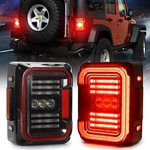 AMONLY LED Tail Light Compatible with Jeep Wrangler JK JKU 2007-2018, Clear Lens 20W Reverse Lights Brake Rear Back Up Lights Daytime Running Lights, Bulid-in EMC, DOT Approved, 2 PCS