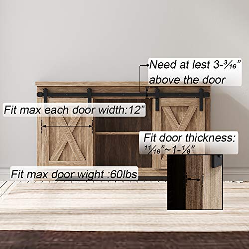 FREDBECK 4FT Mini Cabinet Sliding Barn Door Hardware Kit Double Door -TV Closet(No Cabinet) - Thumbnail 2