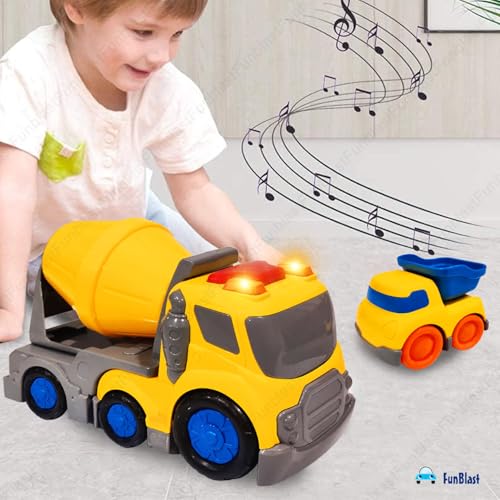 Image of FunBlast Cement Mixer Truck and Mini Dumper Truck Toy for Kids, Friction Power Construction Truck Toy for 3+ Years Old Boys and Girls, Pull Back Truck with Light and Sound Toys for Kids (Multicolor)