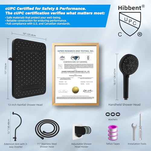Hibbent 13'' 5-spray Rain Shower Head with 10-Spray Handheld, Matte Black - image 7