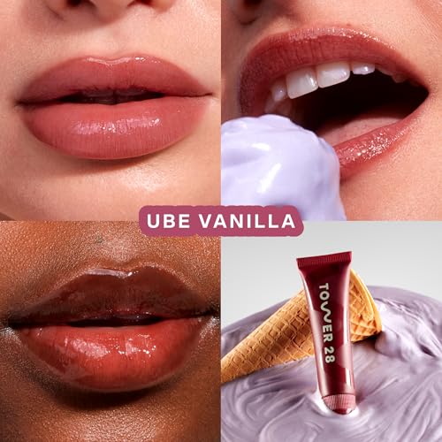 Image of Tower 28 LipSoftie Tinted Lip Balm Treatment - Hydrating Glossy Balm + Overnight Lip Mask with Jojoba Oil + Shea Butter - Sweet, Cushiony Formula for Smooth, Soft Lips - Ube Vanilla (0.38 oz)
