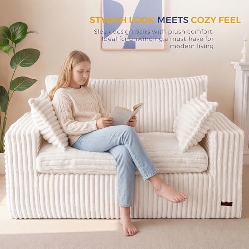 Image of MAXYOYO Bean Bag Sofa Couch, Loveseat Boneless Couch in a Box, Upholstered Small Mini Sofa for Living Room Bedroom Apartment, No Assembly, Beige