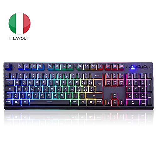 EZONTEQ Teclado Mecánica Gaming Italiana Teclado Gaming PC, Teclado Juego, Teclado retroiluminado RGB Soporte Muñeca, Teclado USB A Hilo, diseño Italiano Tastiera Gaming