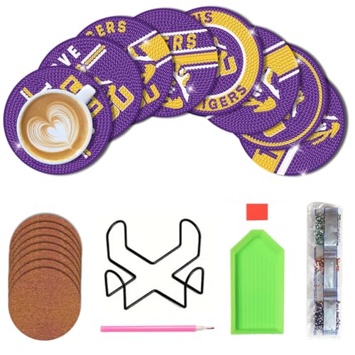 Bartogro 8 Pcs College Football Diamond Art Coasters Kits with Holder, Diamond Painting Coaster Kits DIY Crafts for Adults Diamond Art Painting Kits Supplies for Gift