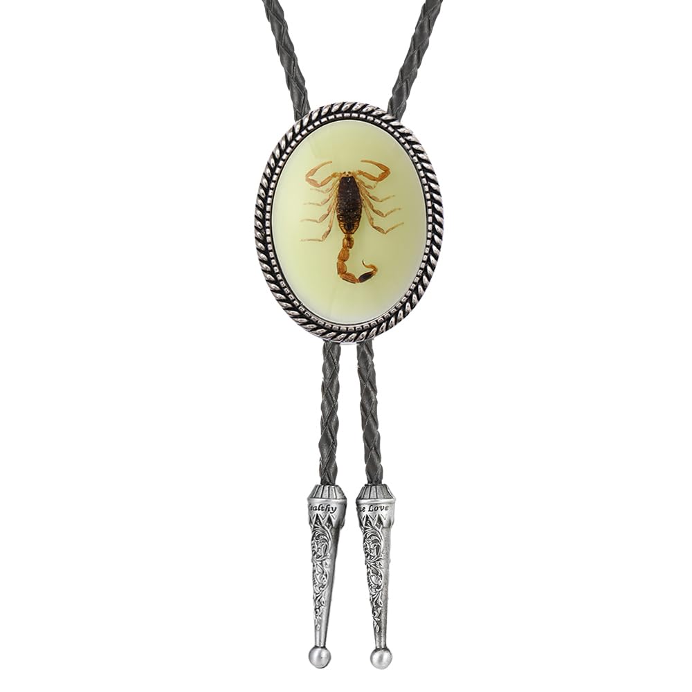 HOEACXY Mens Bolo Tie Native American Cowboy Retro Bull Longhorn Bola Ties Handmade Necktie Costume Accessories, Hbl015-scorpion, common
