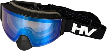 HeatWave Heated Snow Goggles Electric Battery for Winter Activities Snowmobile Ski Snowboarding Anti Fog Dual Lens Black with Yellow Tint Revo Ice Blue Mirror Lens