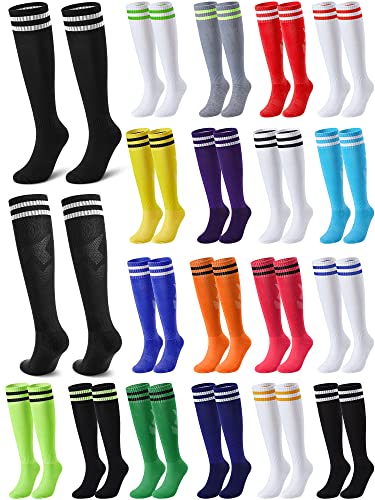 Sintuff 18 Pairs Soccer Socks Colorful Knee High Tube Socks Stretchy Football Baseball Stripes for Men Women Teens Team