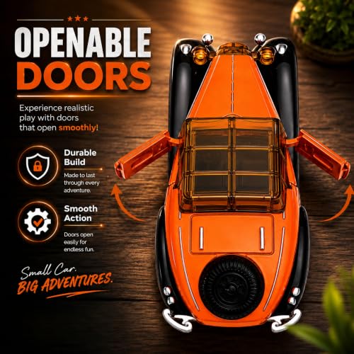 Image of GRAPHENE 1:32 Die Cast Metal Vintage Toy Car Pull Back Action Light Sound Openable Doors Detailed Interior Classic Retro Collectible Model Car for Kids Boys Girls Adults Car Collectors Birthday Gift