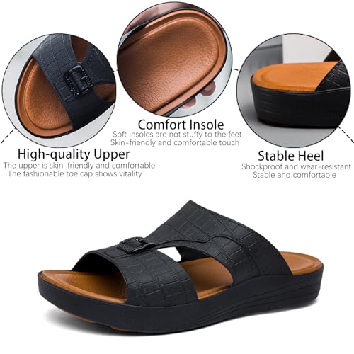 Men's Leather Print Platform Slide Sandals Fashion Buckle Hollow Out Breathable Open Toe Lightweight Slip On Casual Slippers Summer Outdoor Indoor Anti-Slip Beach Sandals2