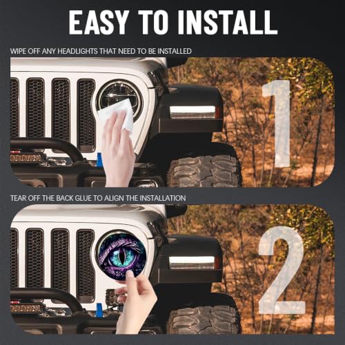 Image of 2PCS Beast Eyes Headlight Decals, 3D Stereo Eyes Headlight Decal Stickers, Car Body Window Bumper Decoration Stickers, Car Accessories Round Headlight Decal for Jeep Wrangler (Purple /Animal Eyes)
