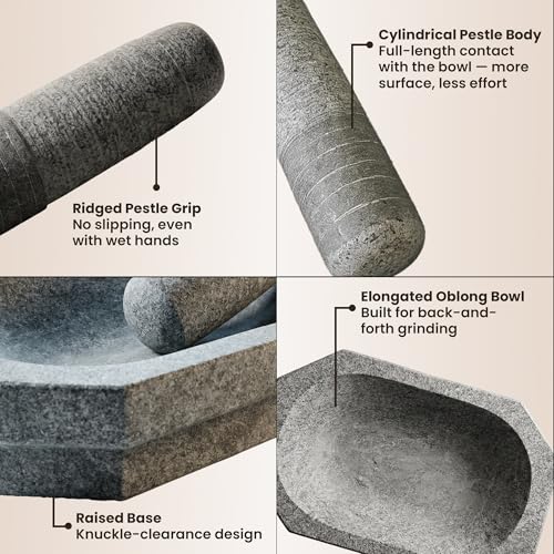 Image of Large Mortar Pestle for Kitchen | 2 Cup Capacity Silbatta for Chutney | Silbatta for Chutney /Okhli Musal /Rolu Rokali | Kalvam Spice, Herb & Masala Grinder | Durable Sil Batta Grinding Stone