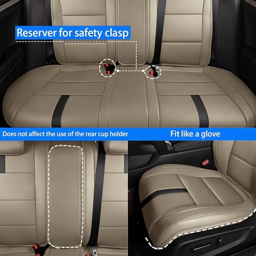 Image of AOMSAZTO Custom Fit Seat Covers for Honda Civic: Hatchback 2022 2023 2024 Sport /LX &Hatchback Hybrid Sport 2025 Full Set Faux Leather Breathable Waterproof Car Seats Covers Beige