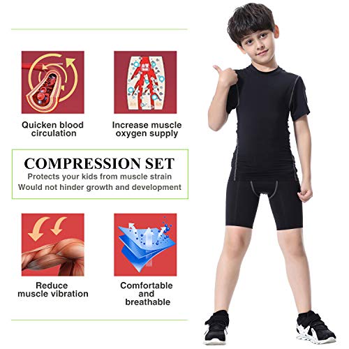TERODACO Boys Thermal Underwear 2 PCS Athletic Base Layer Kids' Compression Shirts and Leggings Set - Thumbnail 4