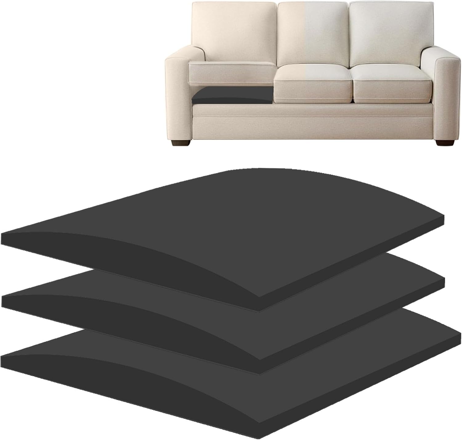 3 Pcs Couch Cushion Support for Sagging Seat 20'' x 20'' Curved High-Density Foam Supporter Board for Furniture Seats Under Cushions Sag Repair (Black) Black 3