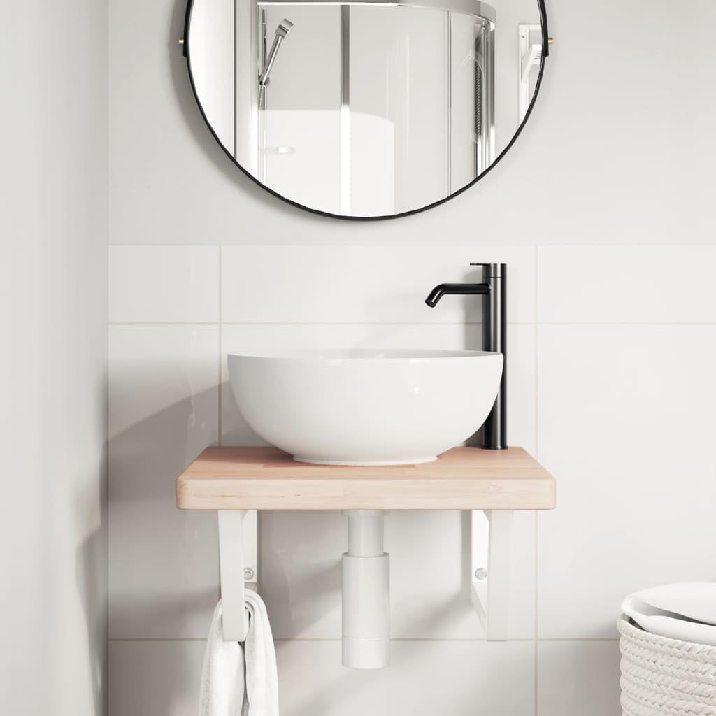 Piano lavabo in legno massiccio di quercia, 50 x 50 cm, con