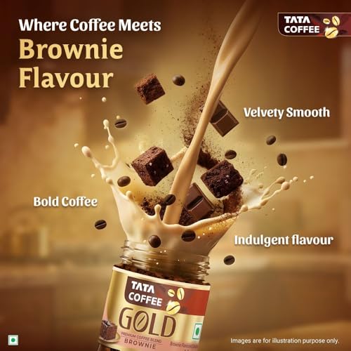 Image of Tata Coffee Gold Brownie Flavoured Instant Coffee, 25g, Premium Coffee Blend, Enjoy Hot or Cold, Perfect For Espresso, Latte, Cappuccino, Strong Taste & Rich Aroma