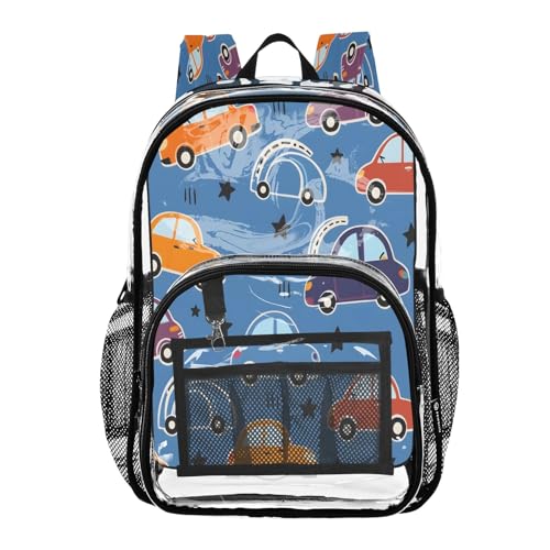 Clear Backpack for School Cute Car Star Pattern Transparent Bookbag for Girls See Through PVC Boy Backpacks - Main Image