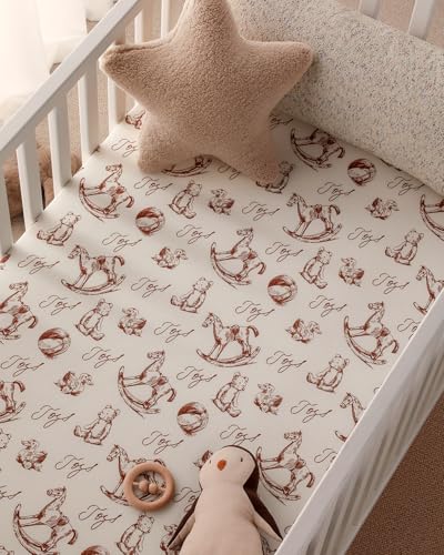 Yoofoss Baby Pack and Play Sheets 2 Pack for Boys and Girls - 38x26 Mini Crib Sheets Fitted Neutral Compatible with Graco Pack n Play Mattress,Ultra Soft Breathable Microfiber Rocking Horse