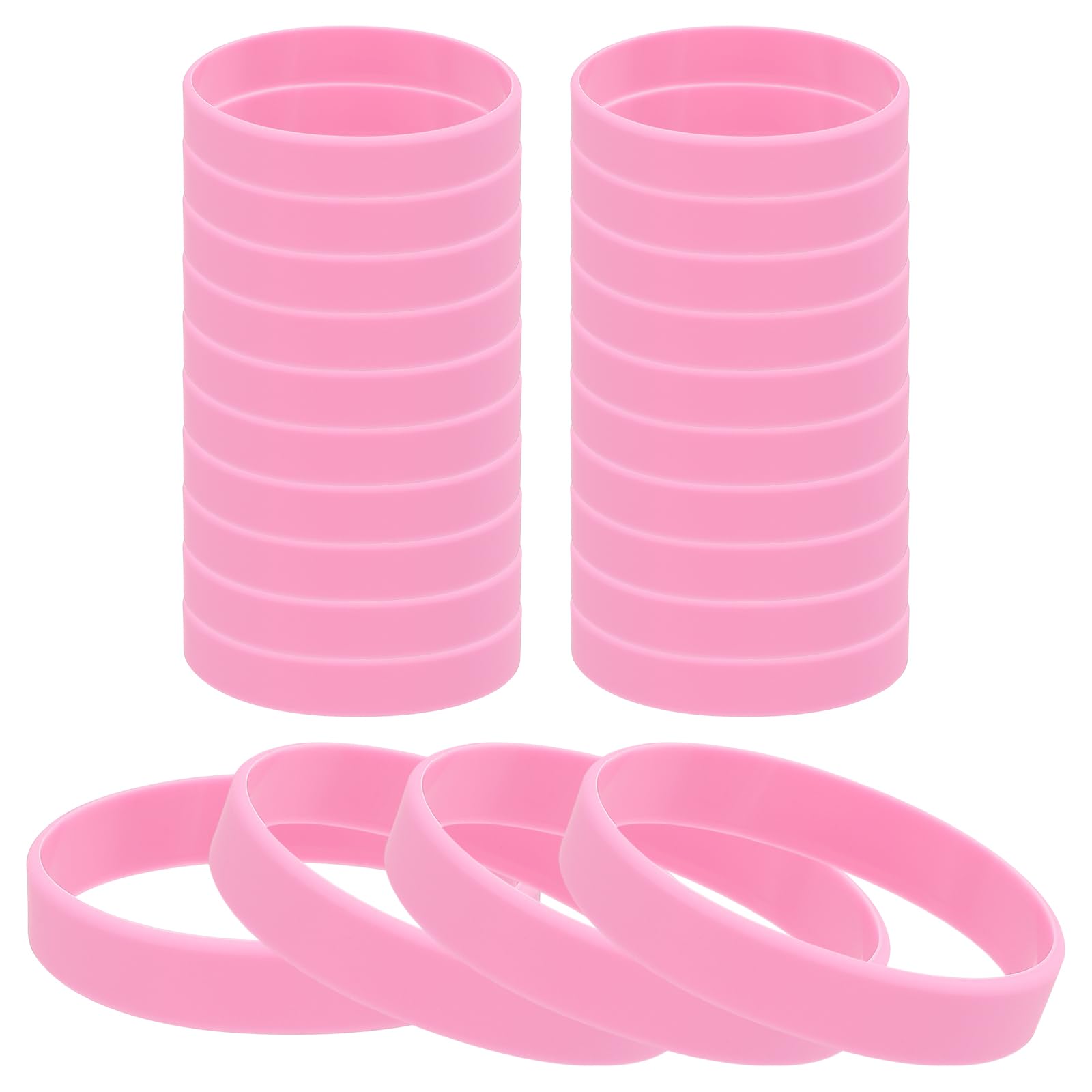 PATIKIL Silicone Rubber Bracelets, 24 Pcs Solid Color Blank Stretch Wristbands Sports Elastic Rubber Bands for Men Women Adults Teen Party Favors, Light Pink — image 1