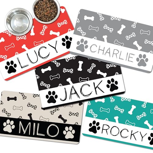Custom Pet Food Mat - Personalized Dog Cat Water Bowl Placemat - Non-Slip & Absorbant - Your Own Pet's Name - Flexible & Easy to Store & Portable - Multiple Color Options - 12x22 inches
