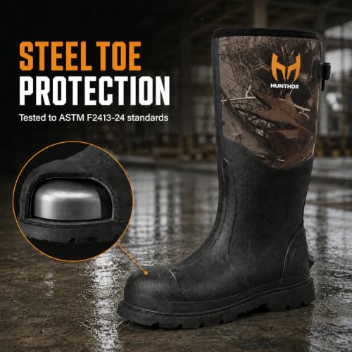 Image of Hunthor Steel Toe Rubber Work Boots, Puncture-Proof with Steel Shank