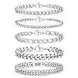 TempBeau Armband Herren Silber Armreif : 5Pcs Armbänder für Männer Edelstahl 21cm Armreif Panzerkette Hip Hop Rapper Glieder Link Armkette Modeschmuck fur papa freund Schmuck Geschenk