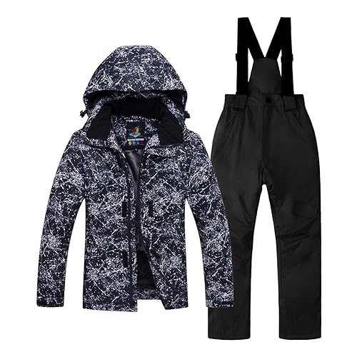 Image of kids snowsuit ski suit pants jacket waterproof snowbibs for boys girls raincoat