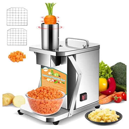 Newhai Commercial Vegetable Chopper Automatic Fruit Dicing Machine with 5/16’’ 15/64’’ Blade Stainless Steel for Potatoes Carrots Cubes Restaurant Use 110V