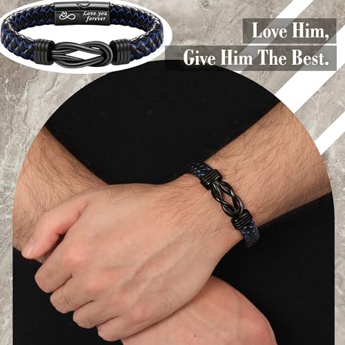I Love You Gifts for Him Leather Bracelet for Men Knot Infinity Bracelets Valentines Day Gift for Husband Boyfriend Dad Son Grandson Anniversary Birthday Jewelry Graduation Gifts for Him 2024