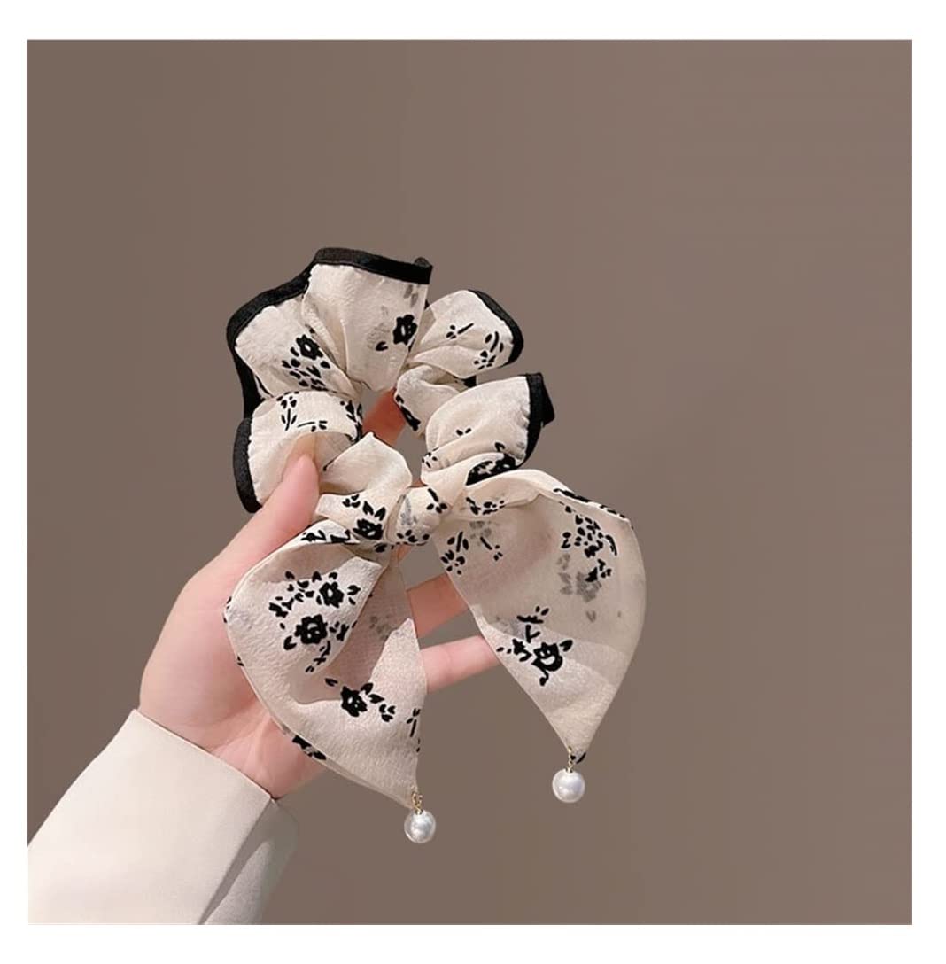 Scrunchies Haargummi Französischer Kleiner Blumen-Zweig-Bogen-Perlen-Anhänger-Haarring-Gummiband-gebundenes Haar-Seil Zopfgummi Elastische
