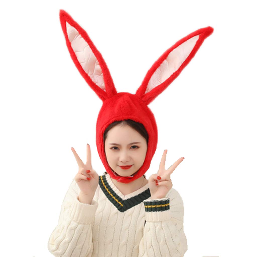 LINBVOFA Bunny Hat Cute Rabbit Ears Costume Funny Party Plush Hood, Red
