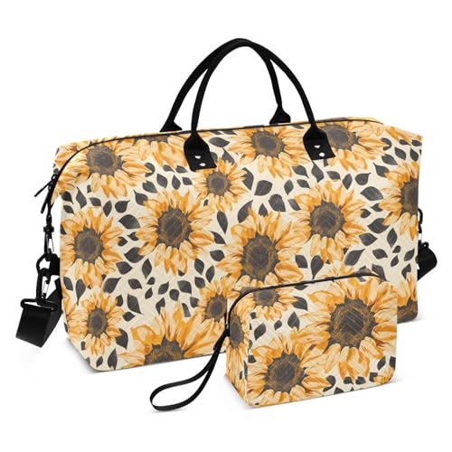 senya Weekender Bags Travel Duffel Gym Bag Sunflowers Leopard Background Carry on Overnight Tote Bag with Toiletry Bag for Airplane Travel Trip Gym Yoga, g366819781p1006c1071s2442