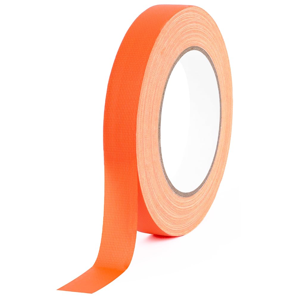 AYBUY Neon Gaffer Cloth Tape, 19mm x 25m Fluorescent Orange Fabric Adhesive Duct Tapes, UV Blacklight Glow in The Dark Tapes for Glow Party Stage Decorations, Coding Floors Marking, Orange