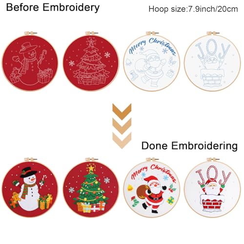 Louise Maelys 962H 4 Set Christmas Embroidery Kits For Beginners,Cross Stitch Kit For Adults,Starter Diy Needlepoint Kits With Christmas Tree Snowman Santa Claus Pattern thumb #2
