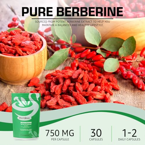 Black Swan Berberine Supplement 750mg Capsules - Pure Berberine HCL High Strength Supplement - Berberine Weight Loss Vegan Formulated Capsule Anti-oxidant and Anti-inflammatory - 30 Capsules - Image 5