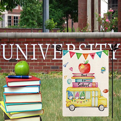 Welcome-Back-To-School-Garden-Flag-School-Bus-Apple-Gnome-Garden-Flag-Small-Vertical-Double-Sided-First-Day-of-School-Outdoor-Flag-for-Patio-Lawn-Party-Outdoor-Decor-125-x-18-Inch Welcome Back To School Garden Flag School Bus Apple Gnome Garden Flag Small Vertical Double Sided First Day of School Outdoor Flag for Patio Lawn Party Outdoor Decor 125 x 18 Inch