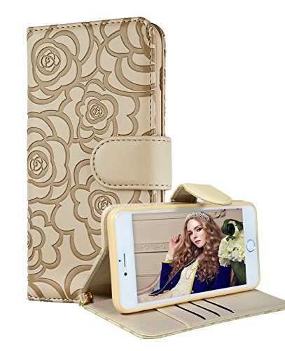 iPhone 6 Wallet Case, FLYEE iPhone 6s Premium Vintage Emboss Flower Flip Wallet Shell PU Leather Magnetic Cover Skin with Detachable Wrist Strap Case for iPhone 6/6s 4.7