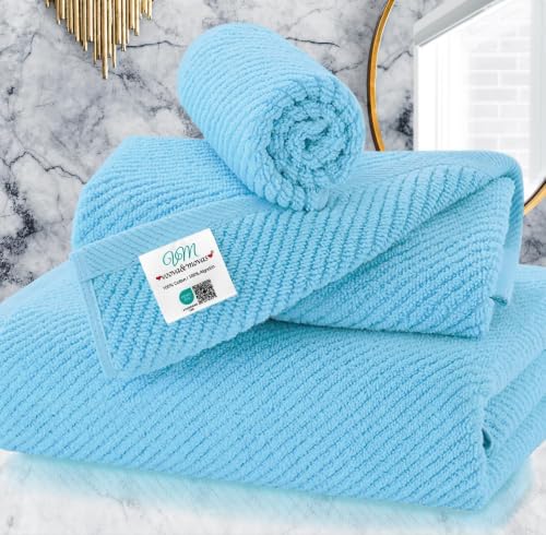VOOVA & MOVAS Bath Towels Set, Cotton, Quick Dry & Plush, Ocean Blue