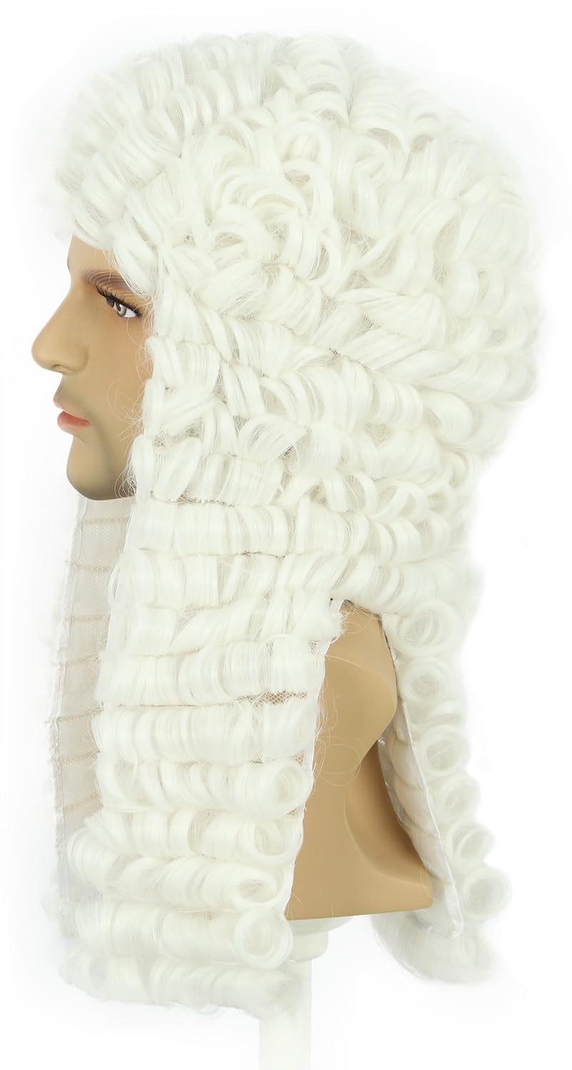 karlery Man Judge Colonial White Wig Long Curly Adult Wig Halloween Cosplay Wig - Image 2