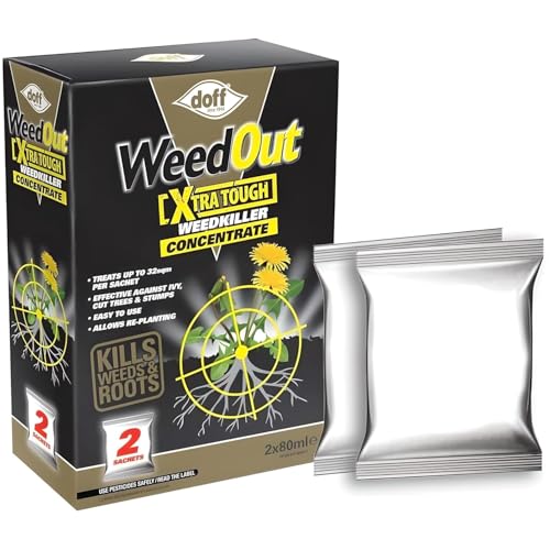 Doff WeedOut Extra Tough Concentrated Weedkiller 2 Sachet Kills Deep Roots Pathway Patio Driveway Garden Herbicide Protection Weeds Gardening