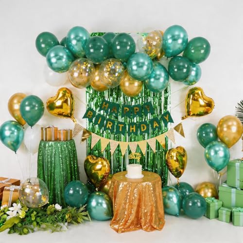 Image of Green Birthday Decorations, Emerald Green Gold Birthday Balloons Set