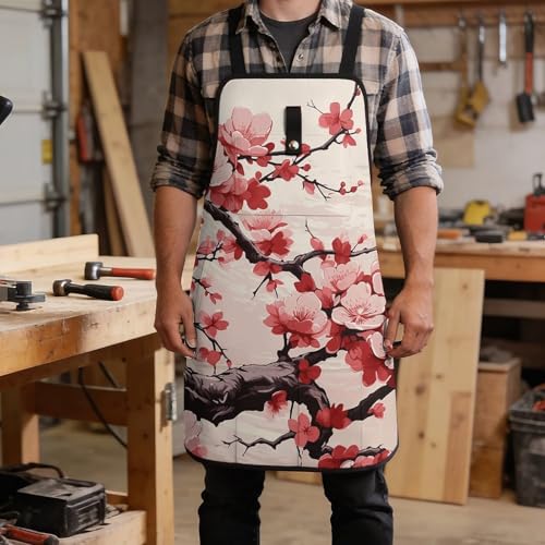Delantal con diseño floral japonés y 8 bolsillos miniatura 5