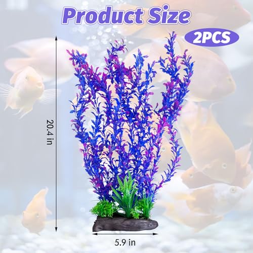 Image of Hamiledyi Aquarium Plastic Plants Aquarium Decor Artificial Fish Tank Plants,Tall Fish Tank Decorations, Extra Large Aquarium Plant 20.4-inch Tall,2PCS