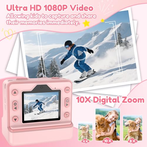 Kids Camera Instant Print, Instant Camera with 1080P Videos,Selfie instant print camera with 3 Rolls Print Paper & 32GB SD Cards, Christmas Birthday Gifts for Girls Age 3-12 (Pink) - Image 5