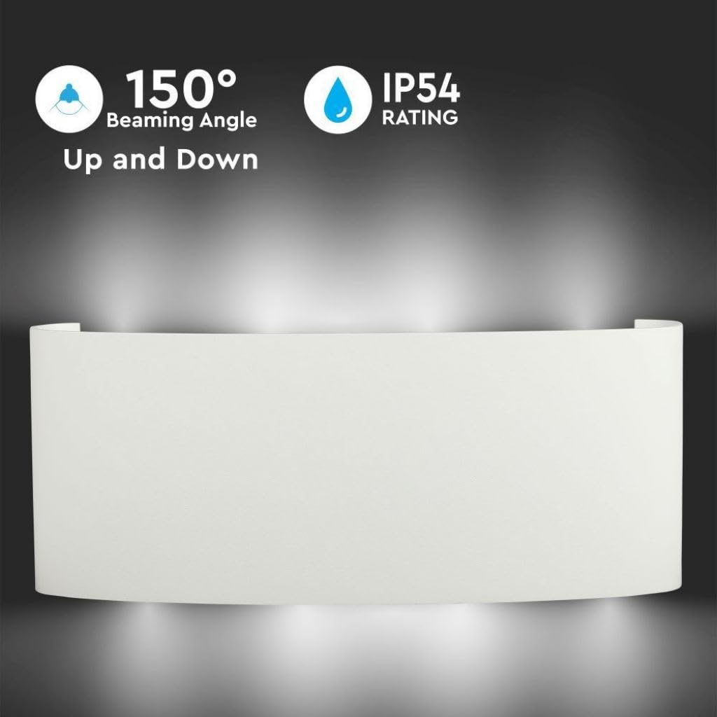 LEDLUX LD8617 Applique Led Da Parete 8W 8X1W Carcassa Bianca Doppio Illuminazione Up-Down e Indiretto Con Angolo Luce 150 Gradi IP54 Interno Esterno (Bianco Caldo 3000K)