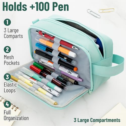 Image of Mr. Pen Large Capacity Pencil Pouches and Bags - Mint Green School