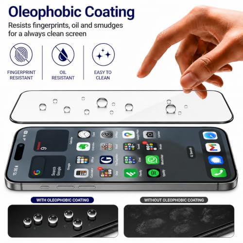 Image of Tempered Glass Screen Protector for iPhone 15 Pro (6.1 inch), screen guard 9H Hardness, Full Coverage, HD Clear, Bubble Free, Case Friendly, Anti Fingerprint, Easy Installation (iPhone 15 Pro), Pack Of 1